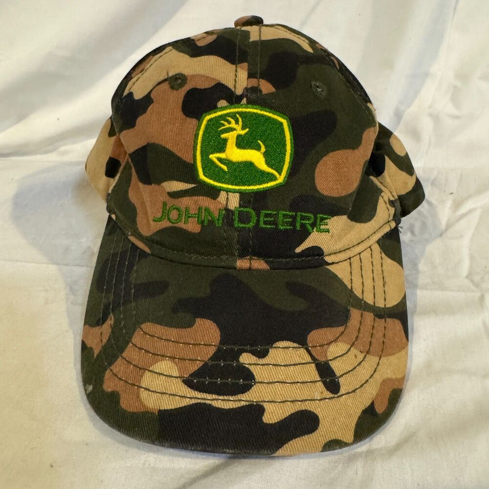 John Deere Toddler Hat Camo Green Yellow Logo Cap Elastic Back One Size